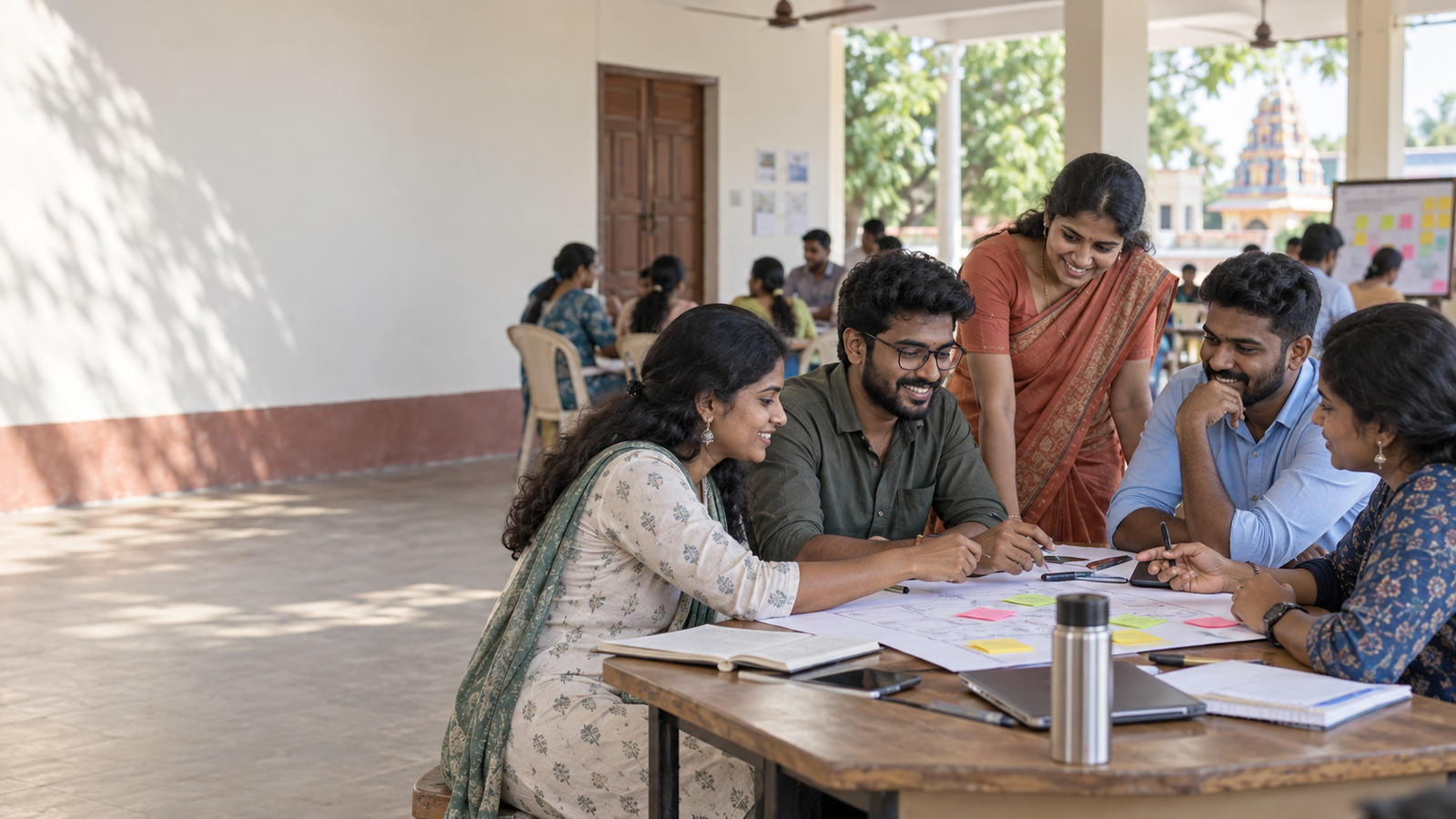A group collaborating in a workshop