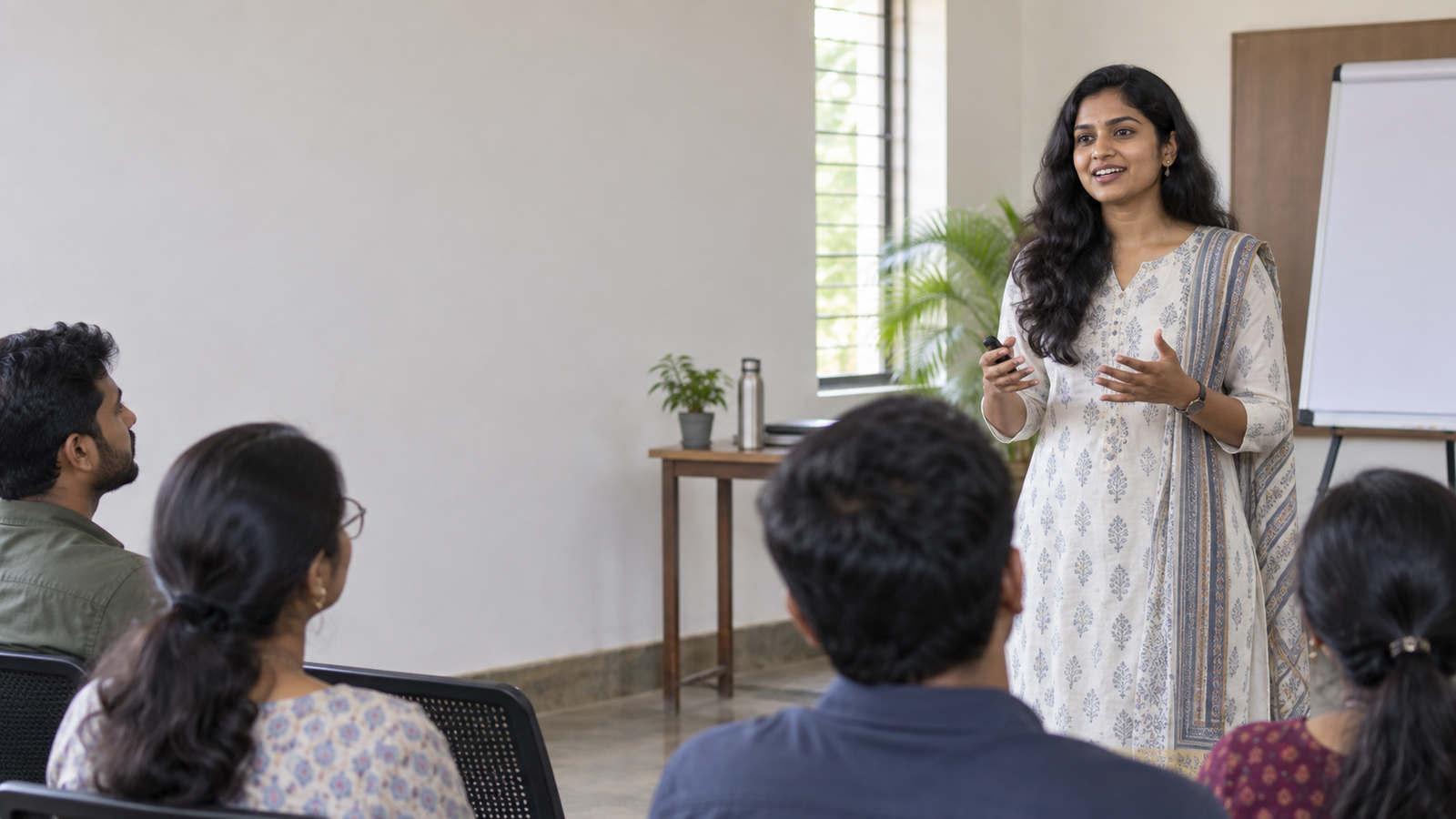 A person speaking in a training session